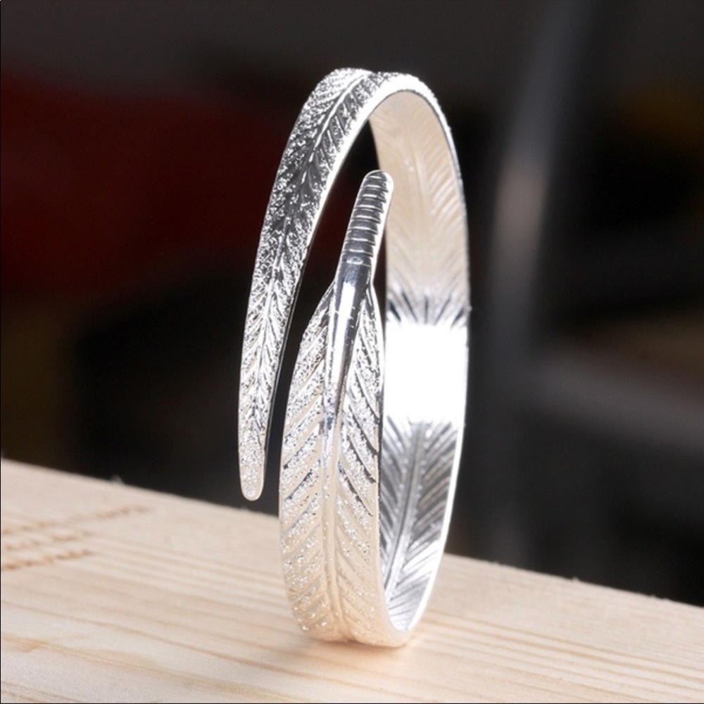 Sterling Silver Feather Bangle Bracelet